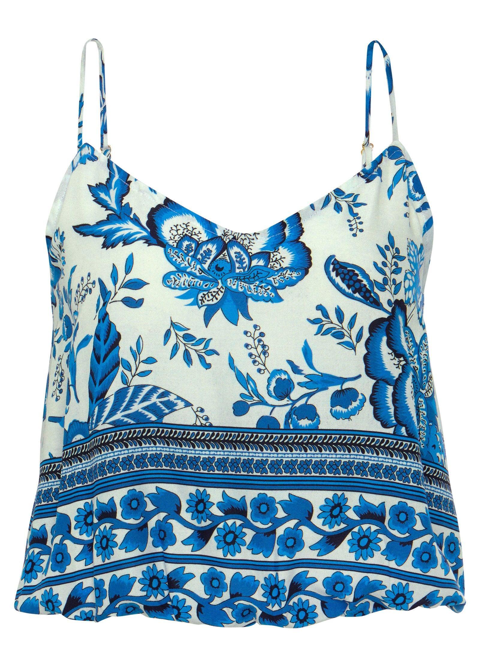 Floral V-Neck Cami Tank - Blue & White Product Image