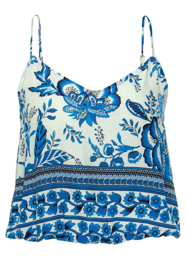 Floral V-Neck Cami Tank - Blue & White Product Image