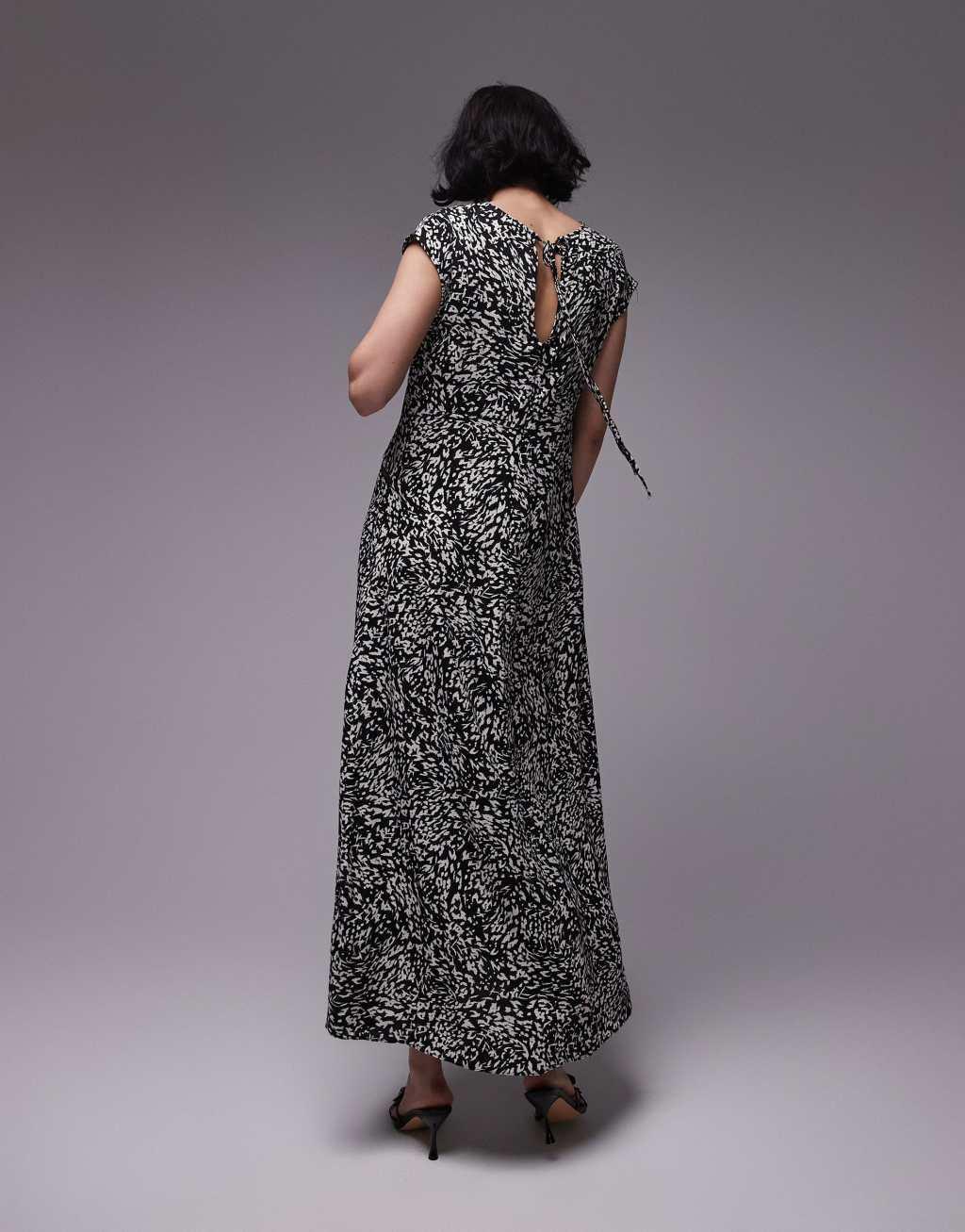 Topshop ladder trim column midi dress in mono animal print Product Image