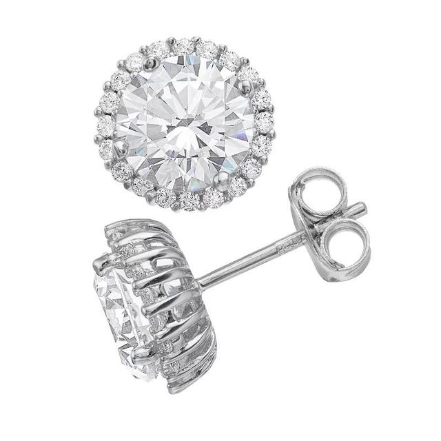 Rosabella Sterling Silver Cubic Zirconia Halo Stud Earrings, Womens, White Product Image