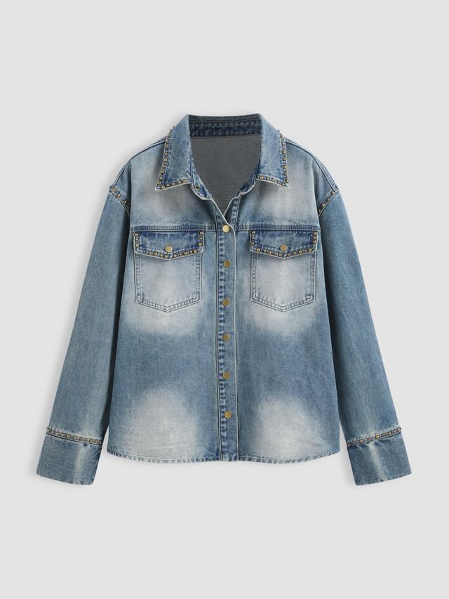 Denim Button Up Beaded Blouse Product Image