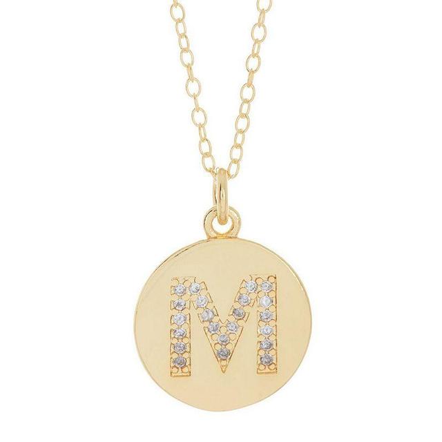 Adornia 14k Gold Plated Cubic Zirconia Engraved Letter Disc Pendant Necklace, Womens Gold Tone S Product Image