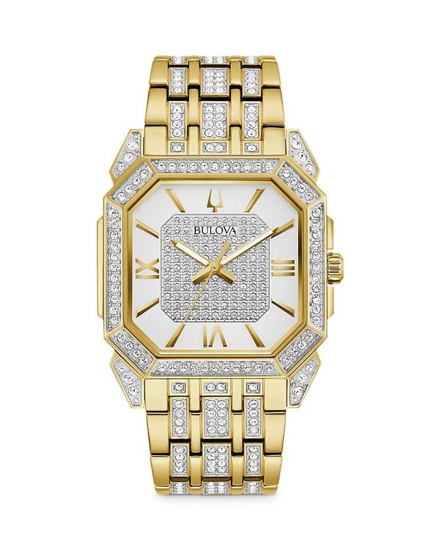 Men's Bulova Octava Crystal Gold-Tone Watch with Octagonal Silver-Tone Dial (Model: 98A295) Product Image