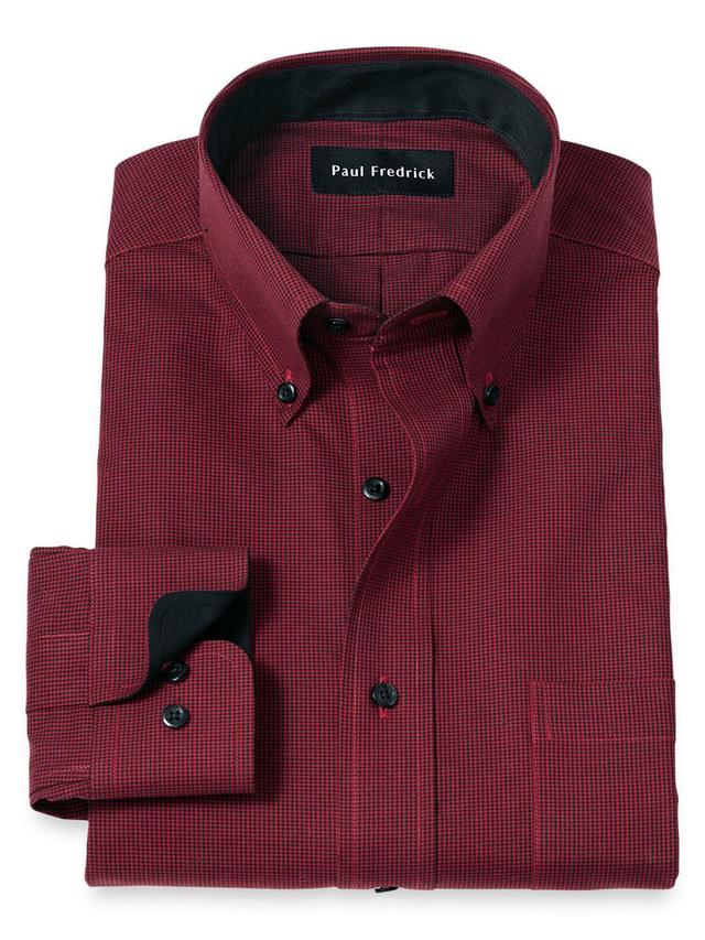 Non-Iron Cotton Houndstooth Dress Shirt With Contrast Trim - Black/red Product Image