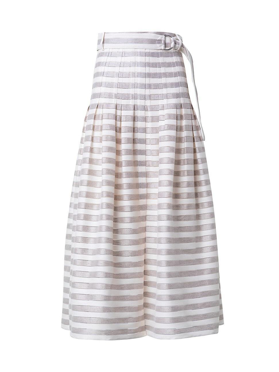 Womens Striped Linen-Blend Midi-Skirt Product Image