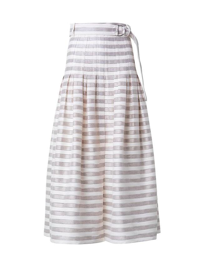 Womens Striped Linen-Blend Midi-Skirt Product Image