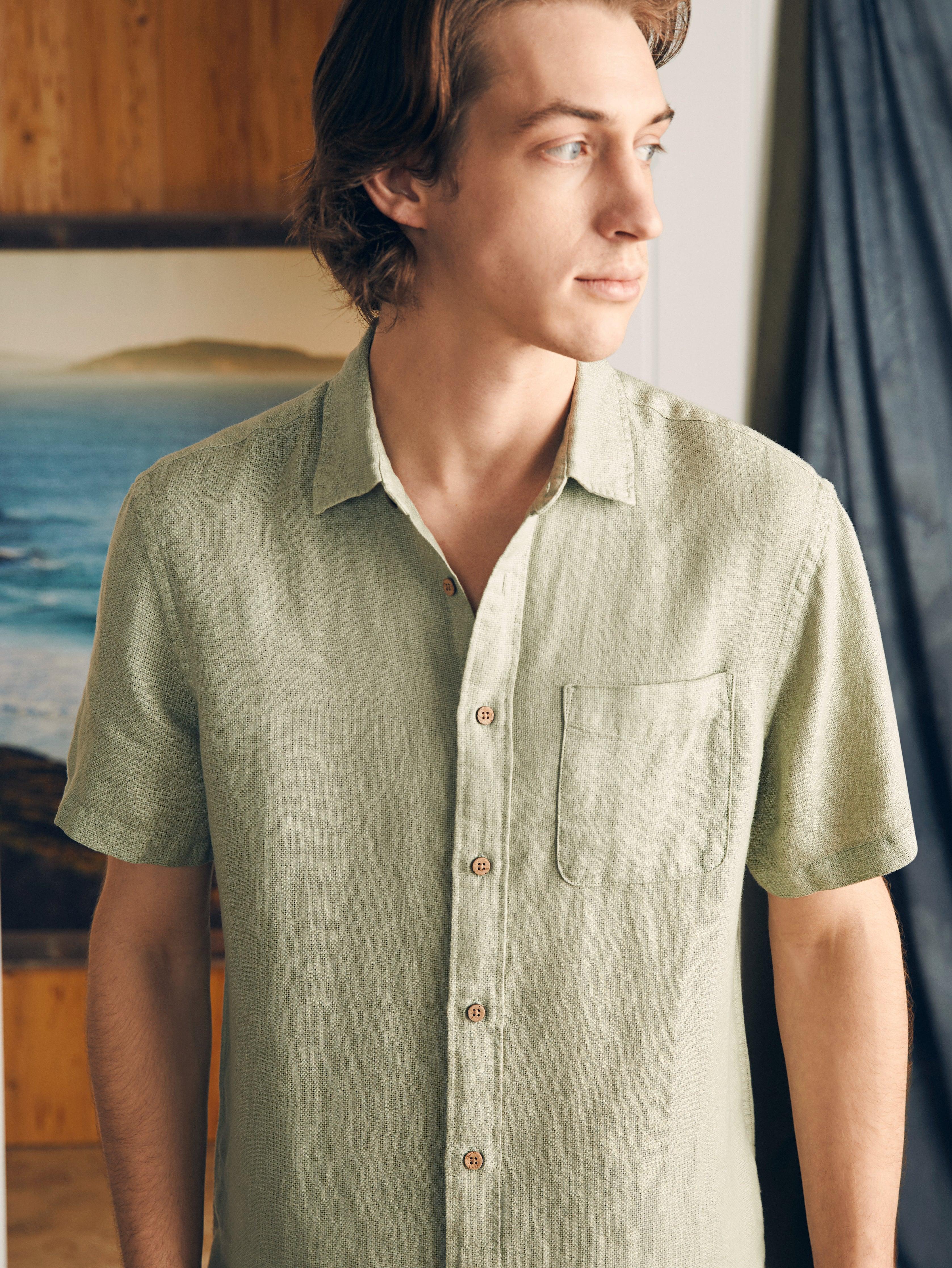 Short-Sleeve Palma Linen Shirt - Canyon Olive Basketweave Product Image