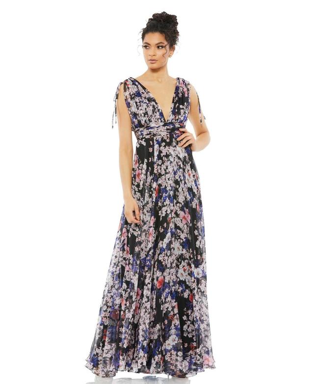 Floral Tie Shoulder V-Neck Maxi Dress Product Image