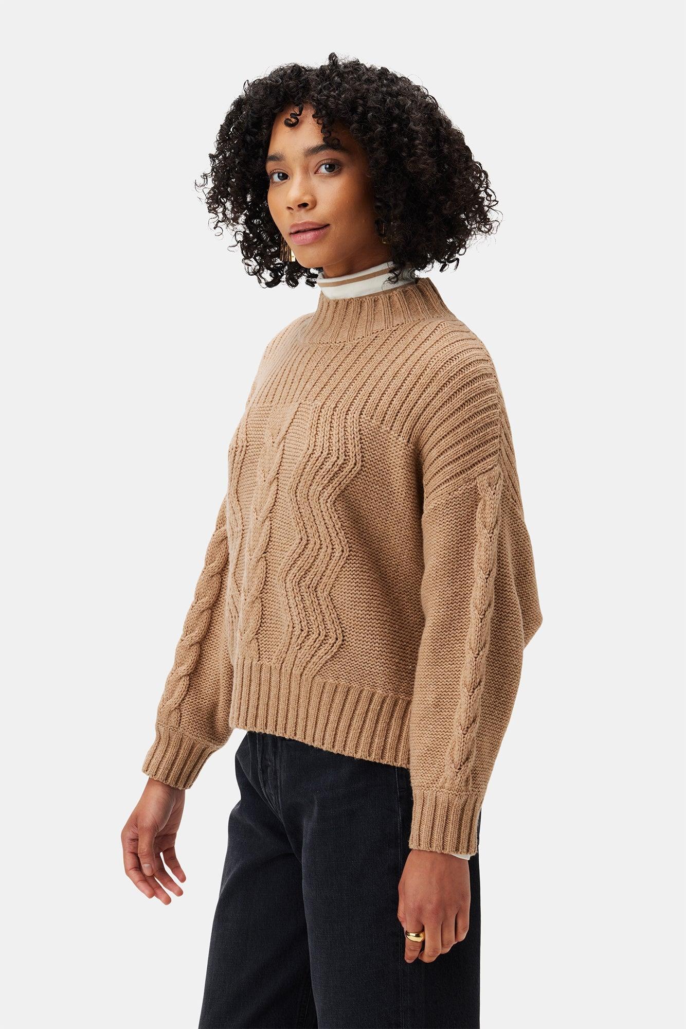 Cameryn Cable Knit Wool Sweater - Camel - ReAmour Product Image