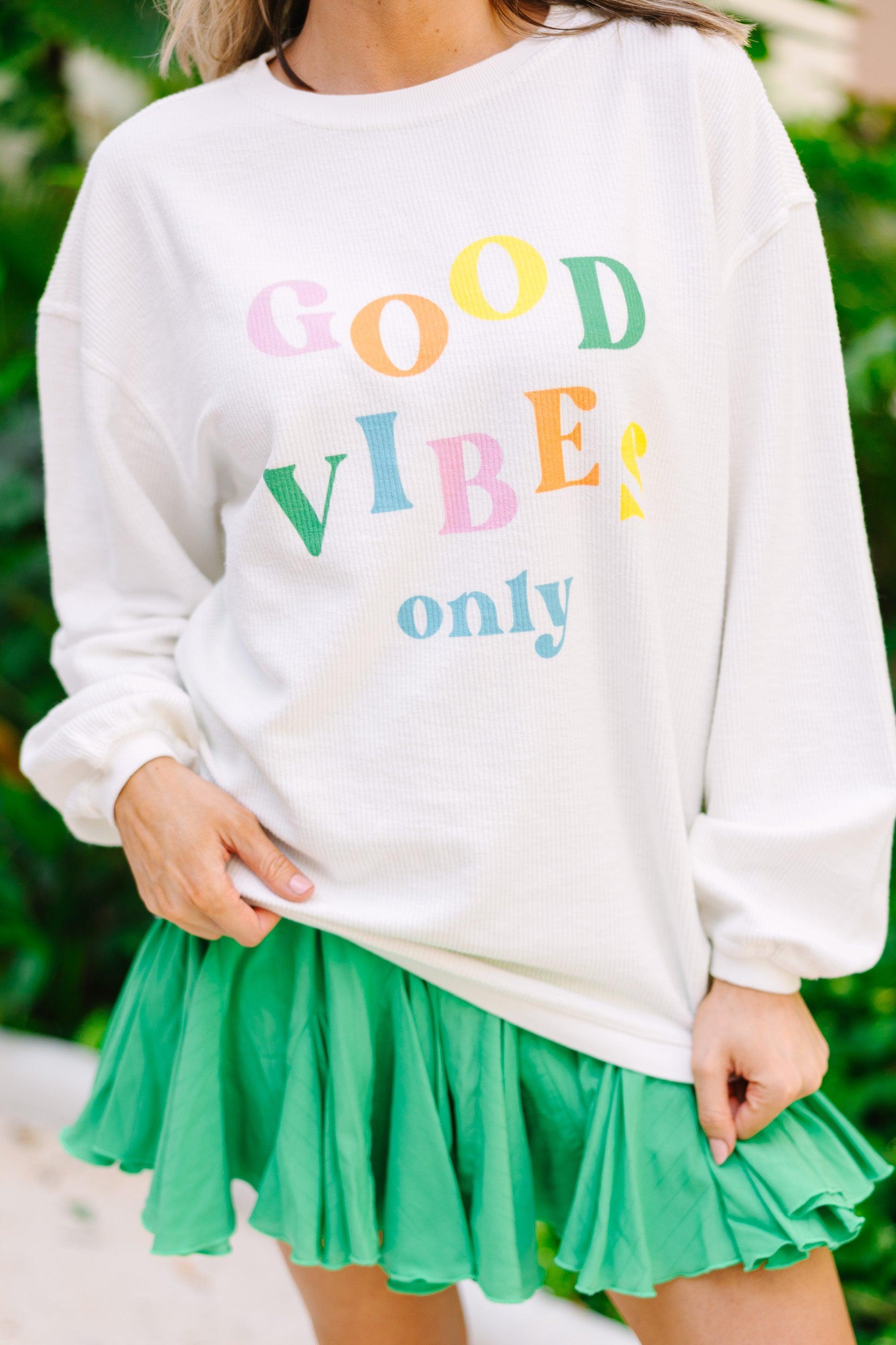 Good Vibes Only White Graphic Corded Sweatshirt Female Product Image