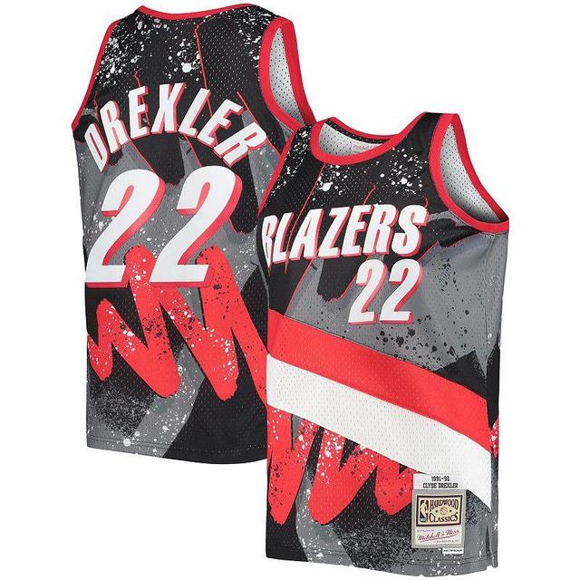 Mens Mitchell & Ness Clyde Drexler Black Portland Trail Blazers Hardwood Classics 1991-92 Hyper Hoops Swingman Jersey - Black Product Image