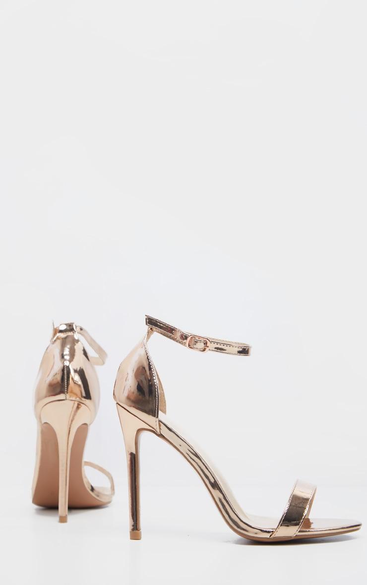 Clover Metallic Rose Gold Strap Heeled Sandal Product Image