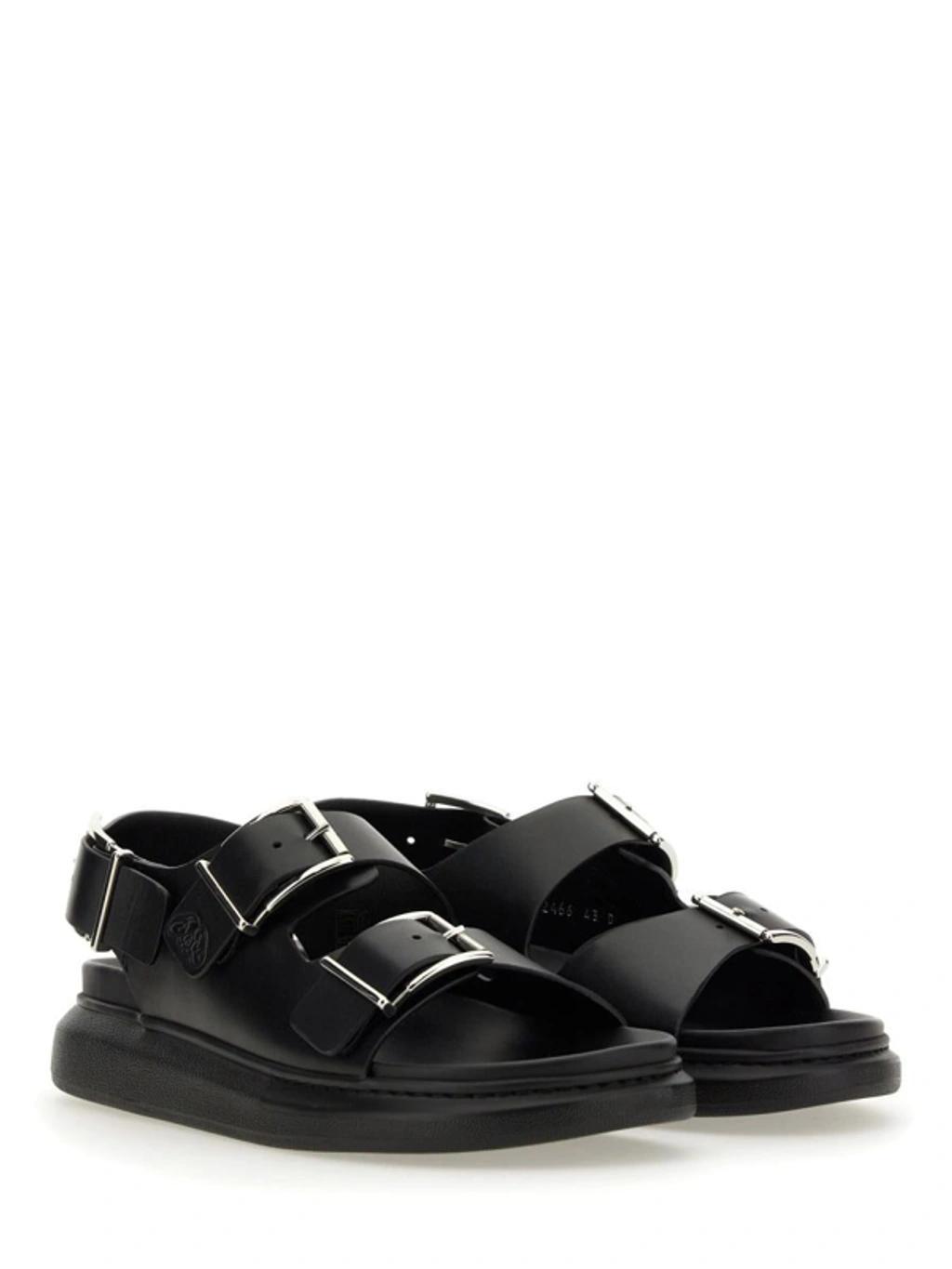 Leather Sandals With Maxi Buckles In Black/silver Product Image