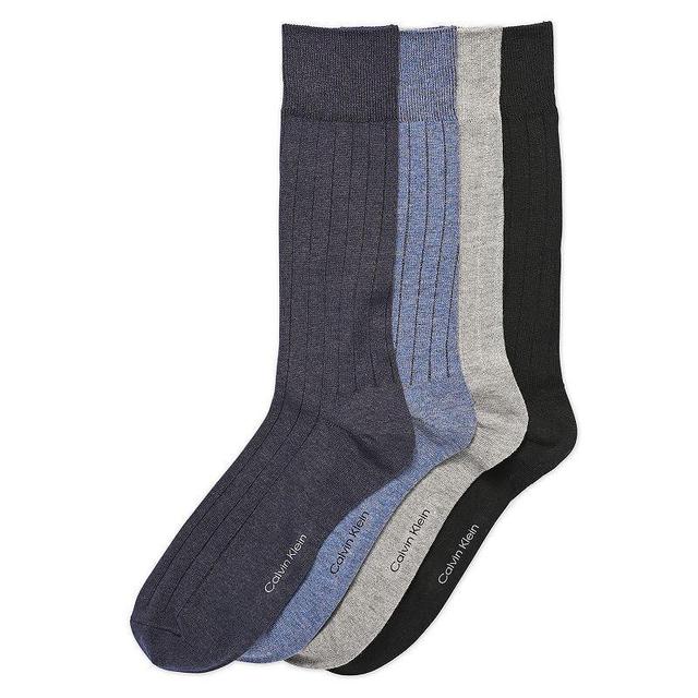 Mens Calvin Klein 4-Pack Ribbed Dress Crew Socks, Blue Product Image