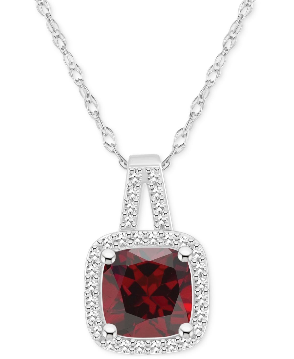 Celebration Gems Sterling Silver 7 mm Cushion Gemstone & 1/6 Carat T.W. Diamond Halo Pendant Necklace, Womens Red Product Image