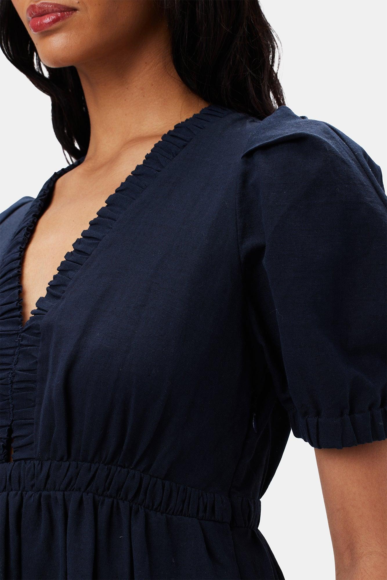 Danielle Cotton Linen Dress - Navy Blue Product Image