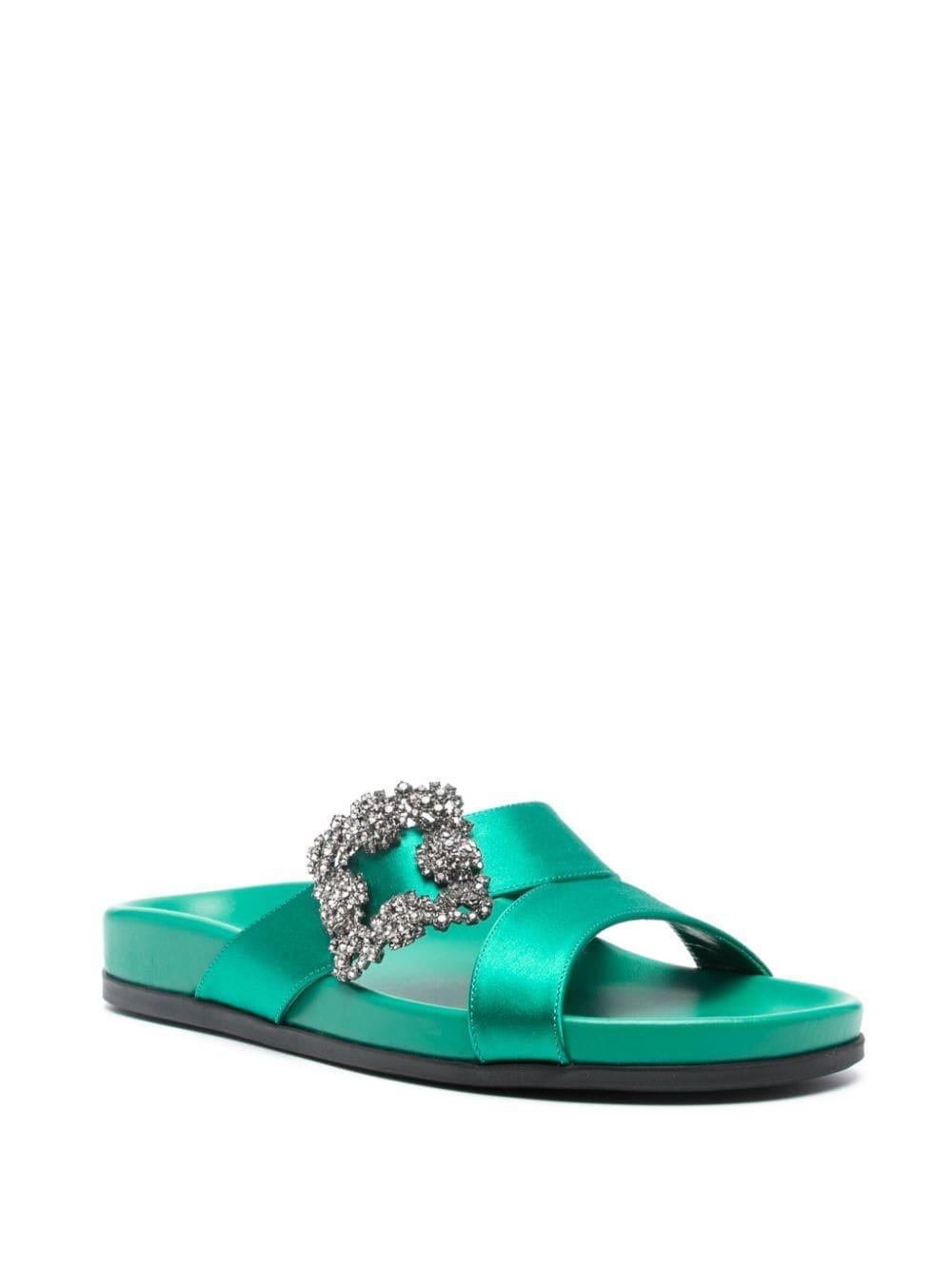 Chilanghi Crystal Buckle Slide Sandals In Green Product Image