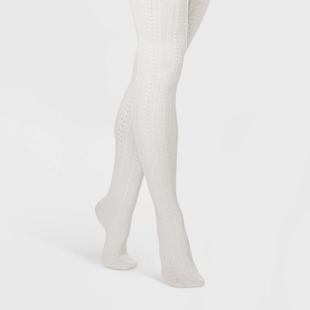 Womens Cable Fleece Lined Tights - A New Day Ivory M/L Product Image