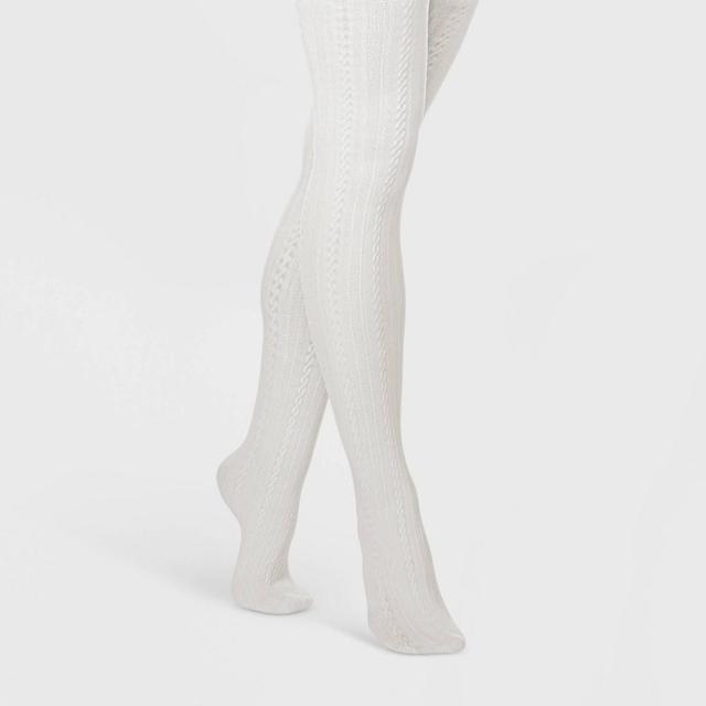 Womens Cable Fleece Lined Tights - A New Day Ivory S/M Product Image