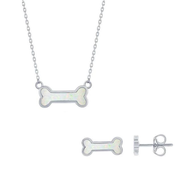 Sterling Silver Lab-Created White Opal Dog Bone Necklaces & Earrings Set, Womens Product Image