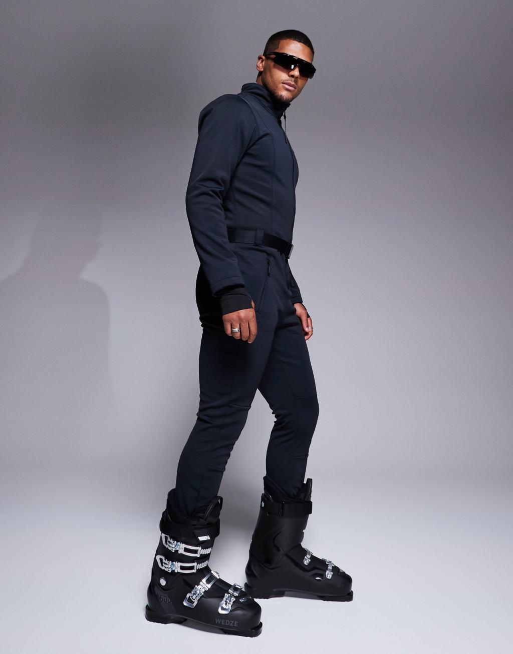 ASOS 4505 Ski Icon water repellent insulated ski suit with skinny leg in black Product Image