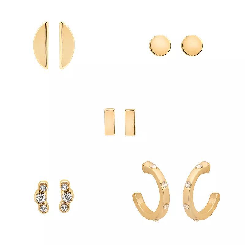 LC Lauren Conrad Gold Tone Multi-Shape 5-piece Earring Set, Womens, Clear Product Image