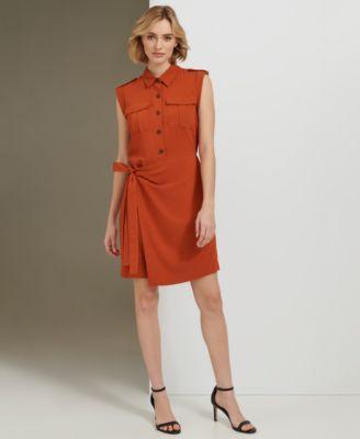 Calvin Klein Womens Sleeveless Faux Wrap Dress Product Image