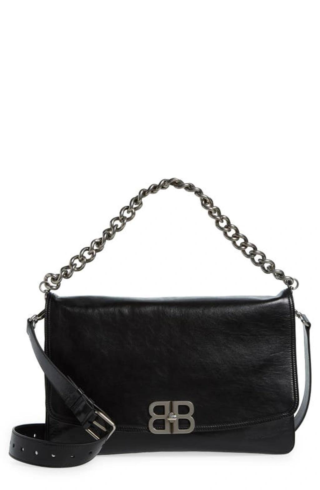 Bb Soft Flap Leather Crossbody Bag In Black Product Image