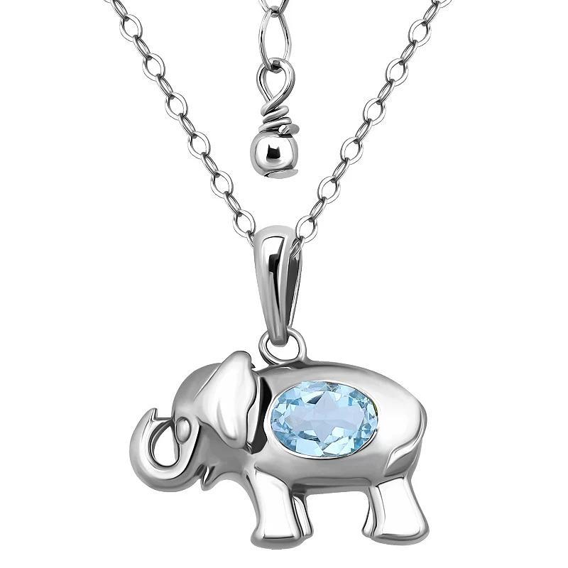 Aleure Precioso Sterling Silver Elephant Pendant Necklace, Womens Blue Topaz Product Image