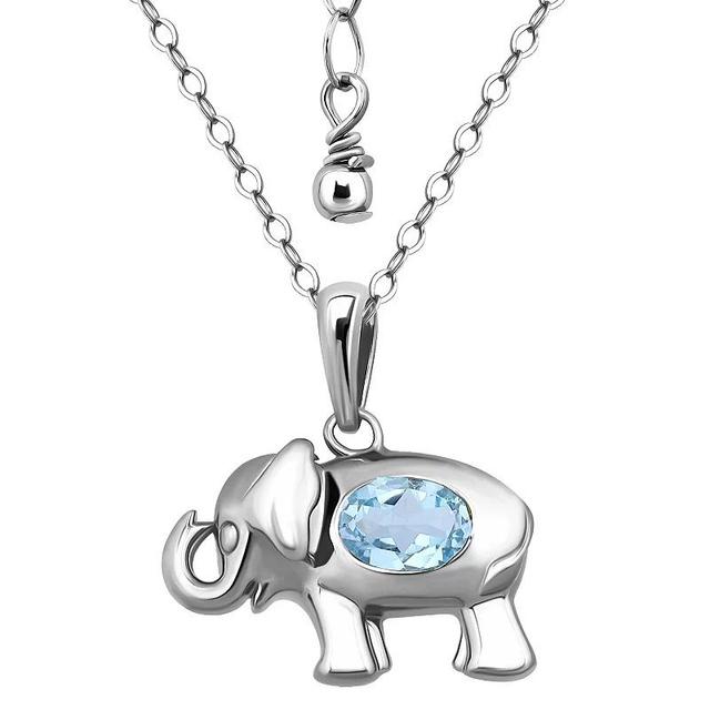 Aleure Precioso Sterling Silver Elephant Pendant Necklace, Womens Blue Topaz Product Image