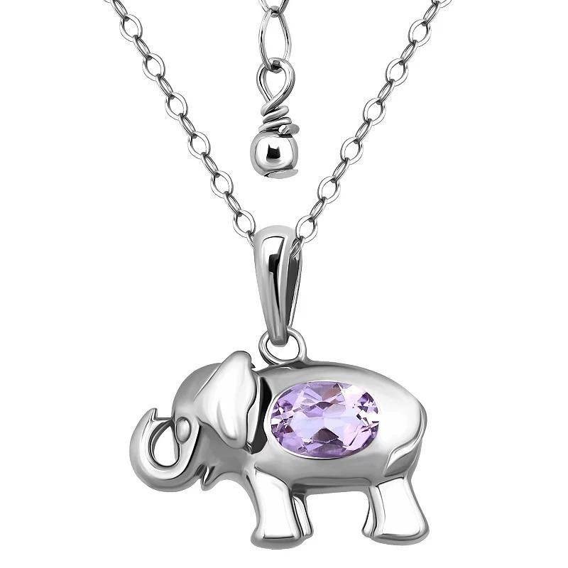 Aleure Precioso Sterling Silver Elephant Pendant Necklace, Womens Purple Product Image