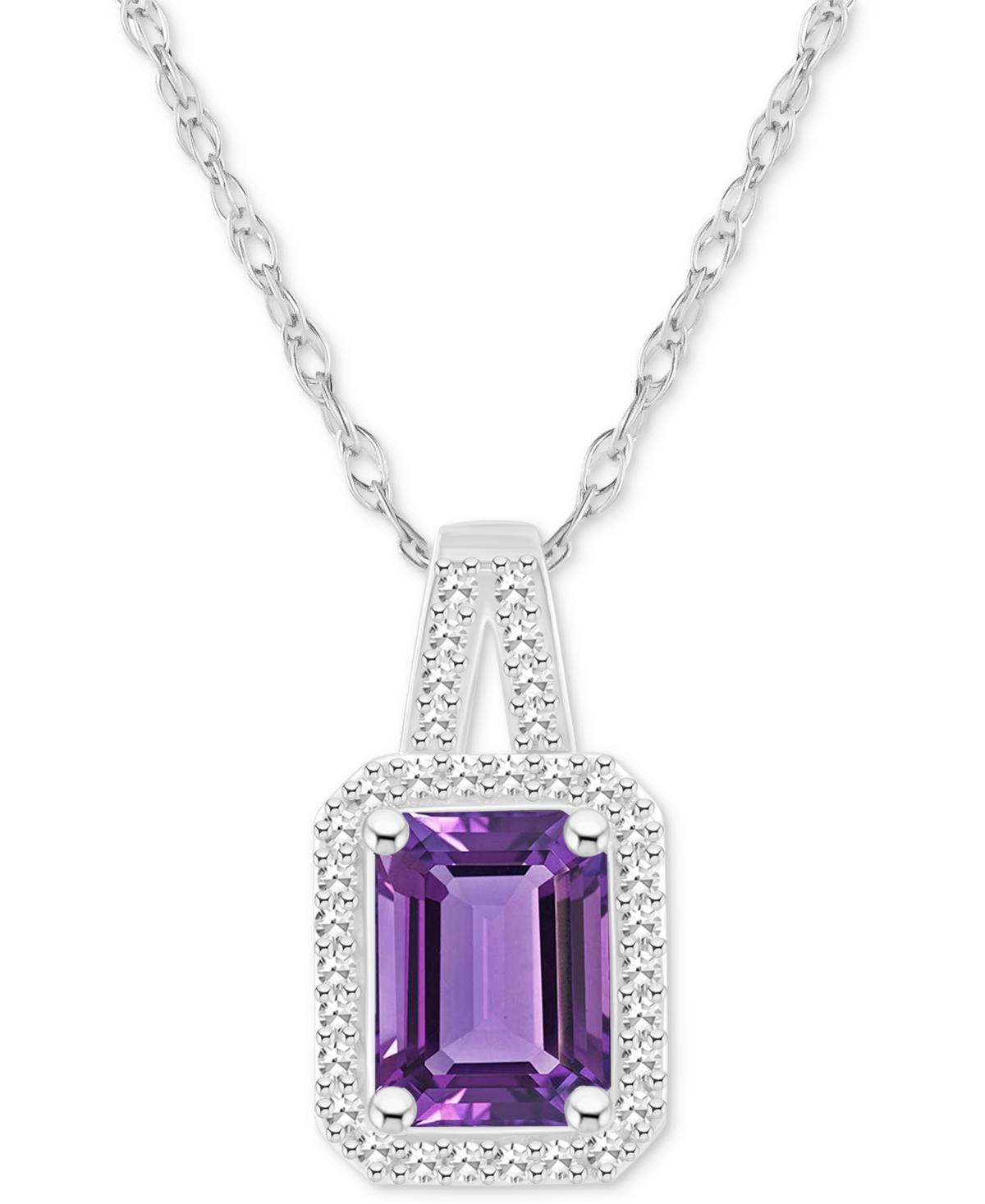 Amethyst (1-5/8 ct. t.w.) & Diamond (1/6 ct. t.w.) Halo 18 Pendant Necklace in Sterling Silver (Also in Citrine Peridot, & Blue Topaz) - Gar Product Image