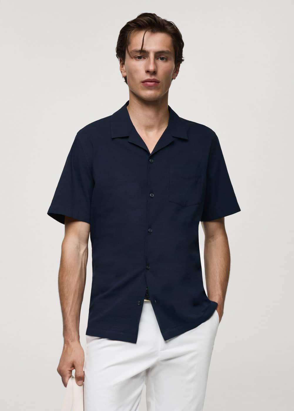 MANGO MAN - Regular-fit 100% seersucker cotton shirt dark navyMen Product Image