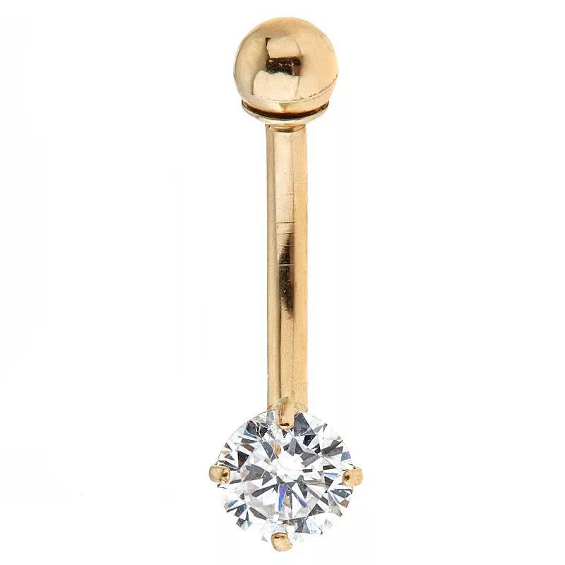 Amella Jewels 14K Gold Solid Cubic Zirconia Belly Ring, Womens, Yellow Product Image