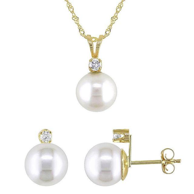 Stella Grace 14k Gold Freshwater Cultured Pearl & 1/6 Carat T.W. Diamond Pendant & Earring Set, Womens Product Image