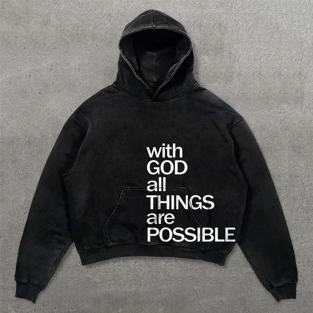 Sopula With God All Things Are Possible Print Graphic Acid Washed Oversized Hoodie Product Image