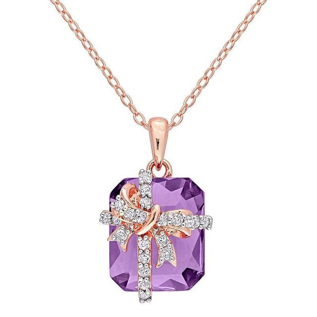 Stella Grace 18k Rose Gold Over Silver Amethyst & White Topaz Bow Pendant, Womens Purple Product Image