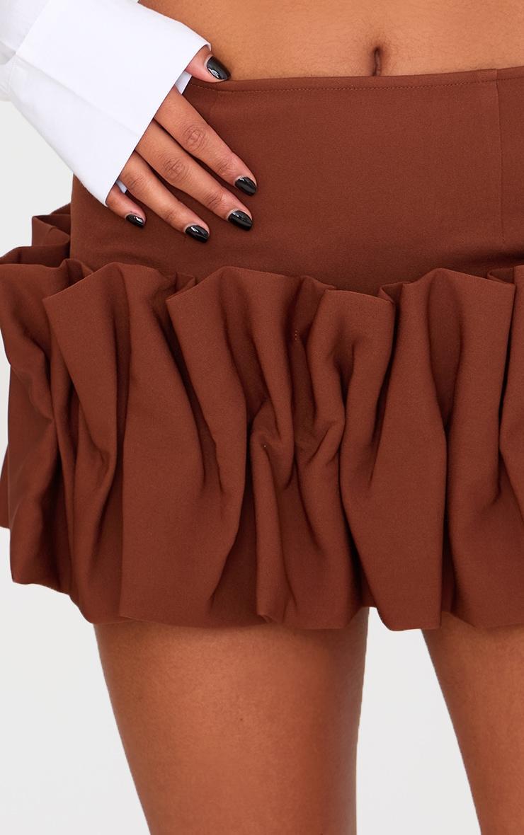  Chocolate Woven Puffball Hem Mini Skirt Product Image