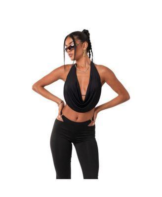 Women's Halter Crop Top With Front Draping And Open Back Product Image