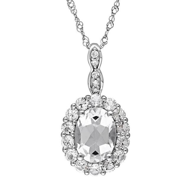 Stella Grace 14k White Gold White Topaz & Diamond Accent Oval Halo Pendant, Womens 14k Whgold Product Image