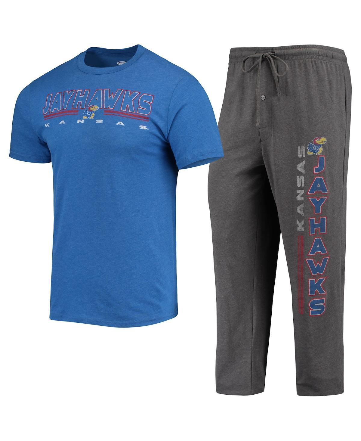 Mens Concepts Sport Heathered Charcoal/Royal Kansas Jayhawks Meter T-Shirt & Pants Sleep Set Product Image