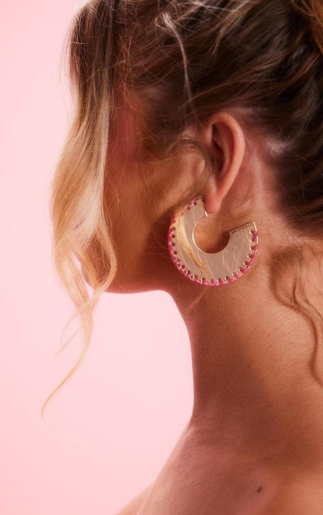 Pink Raffia Whipstitch Shiny Disc Earrings Product Image