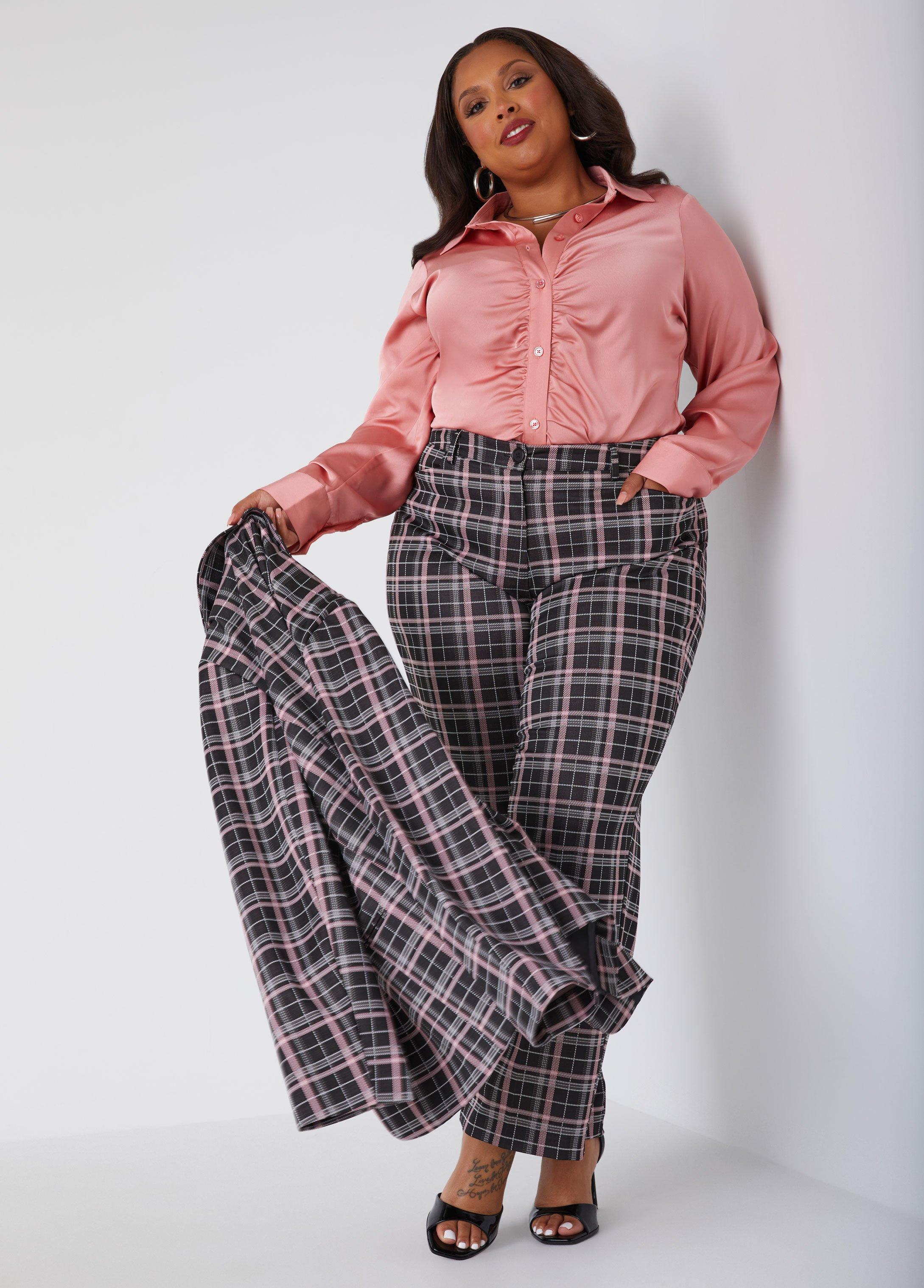 Plaid Knit Straight Leg Trousers Product Image