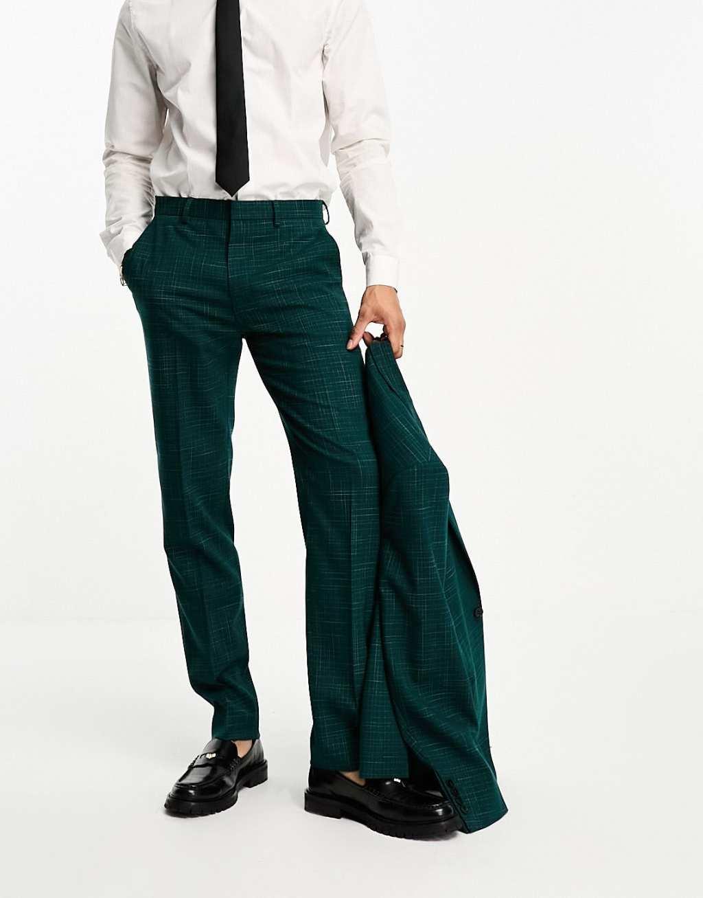 ASOS DESIGN slim suit pants in crosshatch in green Product Image