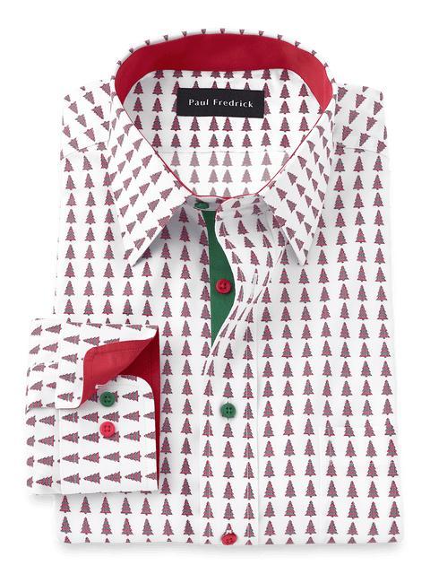 Non-Iron Cotton Christmas Tree Dress Shirt With Contrast Trim - Red/green Product Image