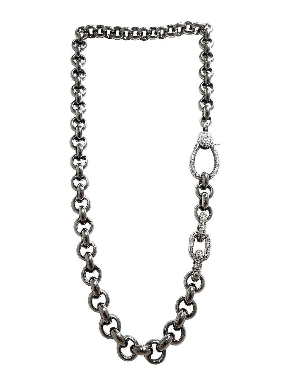 Womens Black Rhodium-Plated & Diamond Link Necklace Product Image