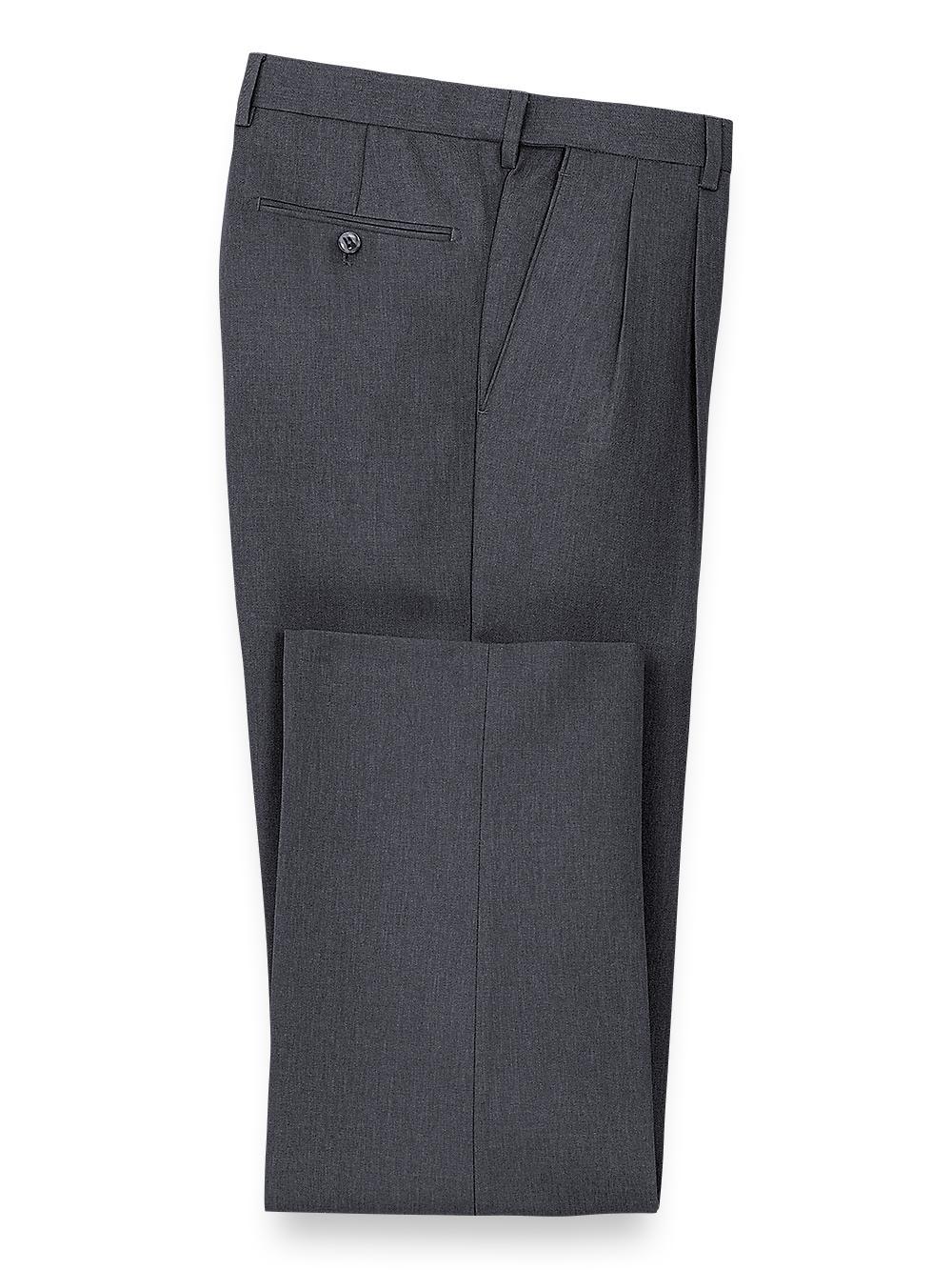 Microfiber Herringbone Pleated Pants - Navy Product Image