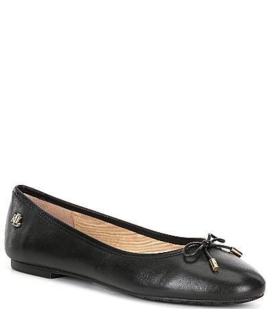 Lauren Ralph Lauren Jayna Bow Detail Leather Ballet Flats Product Image