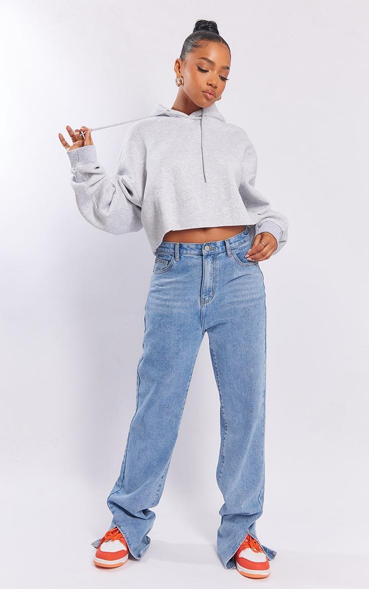 Ash Grey Oversized Cropped Sweat Hoodie Product Image