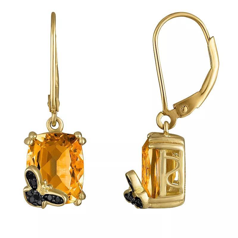 Designs by Gioelli 14k Gold Over Sterling Silver Citrine Bee Drop Earrings, Womens, Gold Tone Product Image